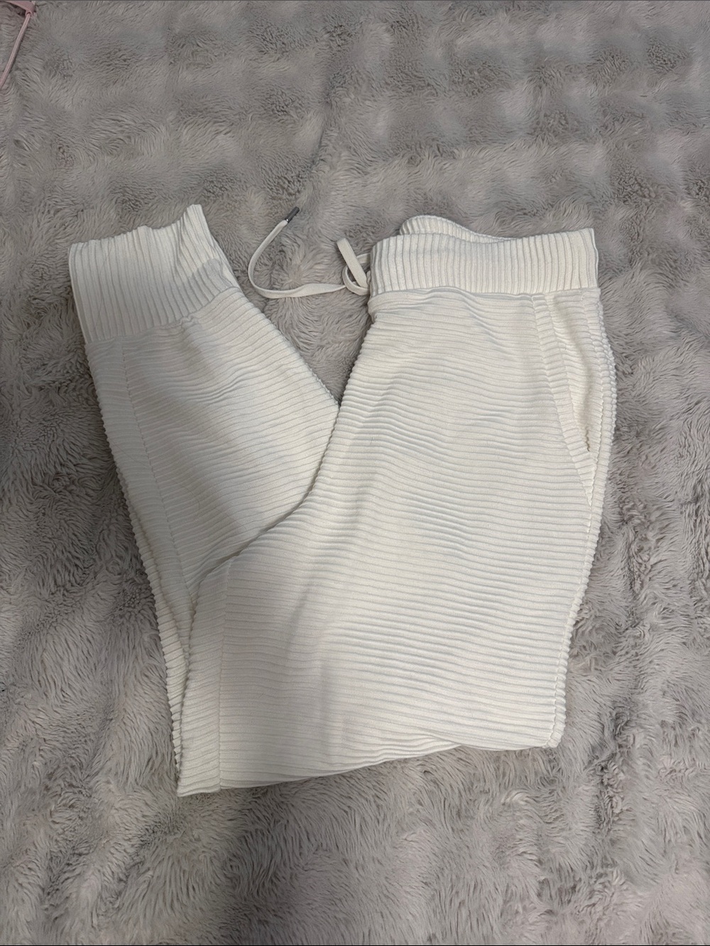 Ribbed Knit Drawstring Joggers - White